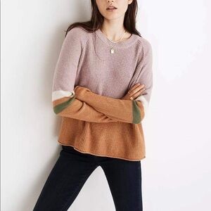 Madewell  Striped Roll-Trim Waffle Pullover Sweater